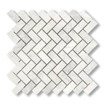 1x2 Bianco Congelato Dolomite Leathered Herringbone Mosaic Tile - American Tile Depot