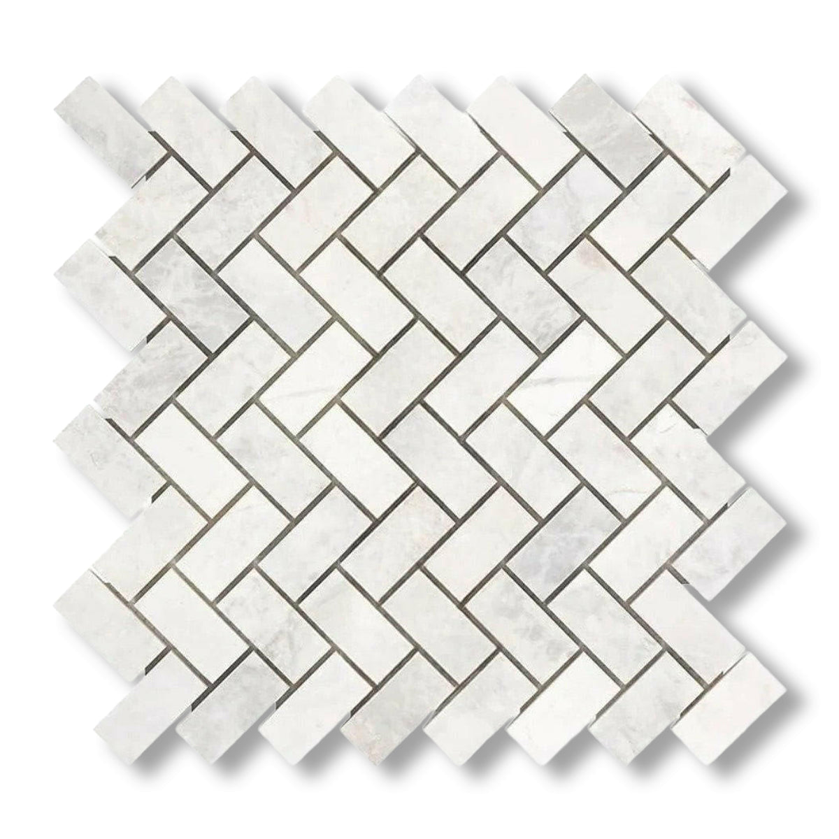 1x2 Bianco Congelato Dolomite Leathered Herringbone Mosaic Tile - American Tile Depot