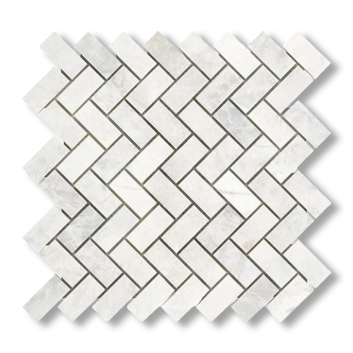 1x2 Bianco Congelato Dolomite Leathered Herringbone Mosaic Tile - American Tile Depot