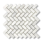 1x2 Bianco Congelato Dolomite Leathered Herringbone Mosaic Tile - American Tile Depot