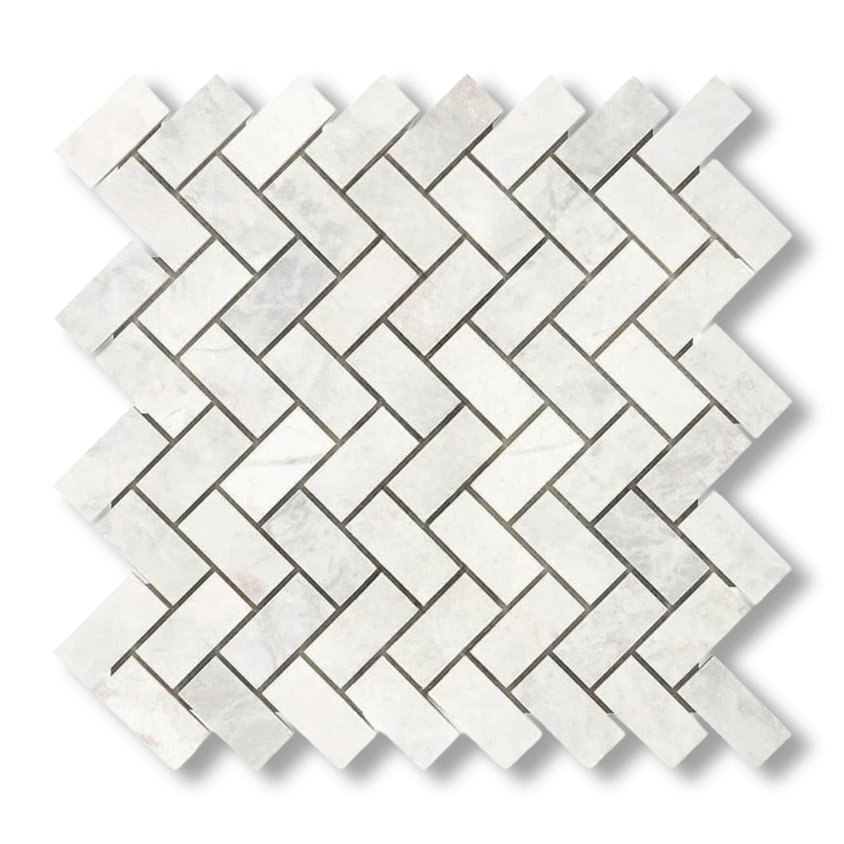 1x2 Bianco Congelato Dolomite Leathered Herringbone Mosaic Tile - American Tile Depot
