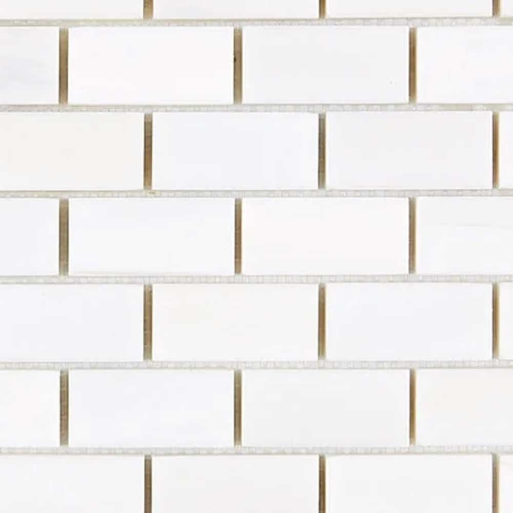 1x2 Bianco Dolomite Honed Brick Mosaic Tile