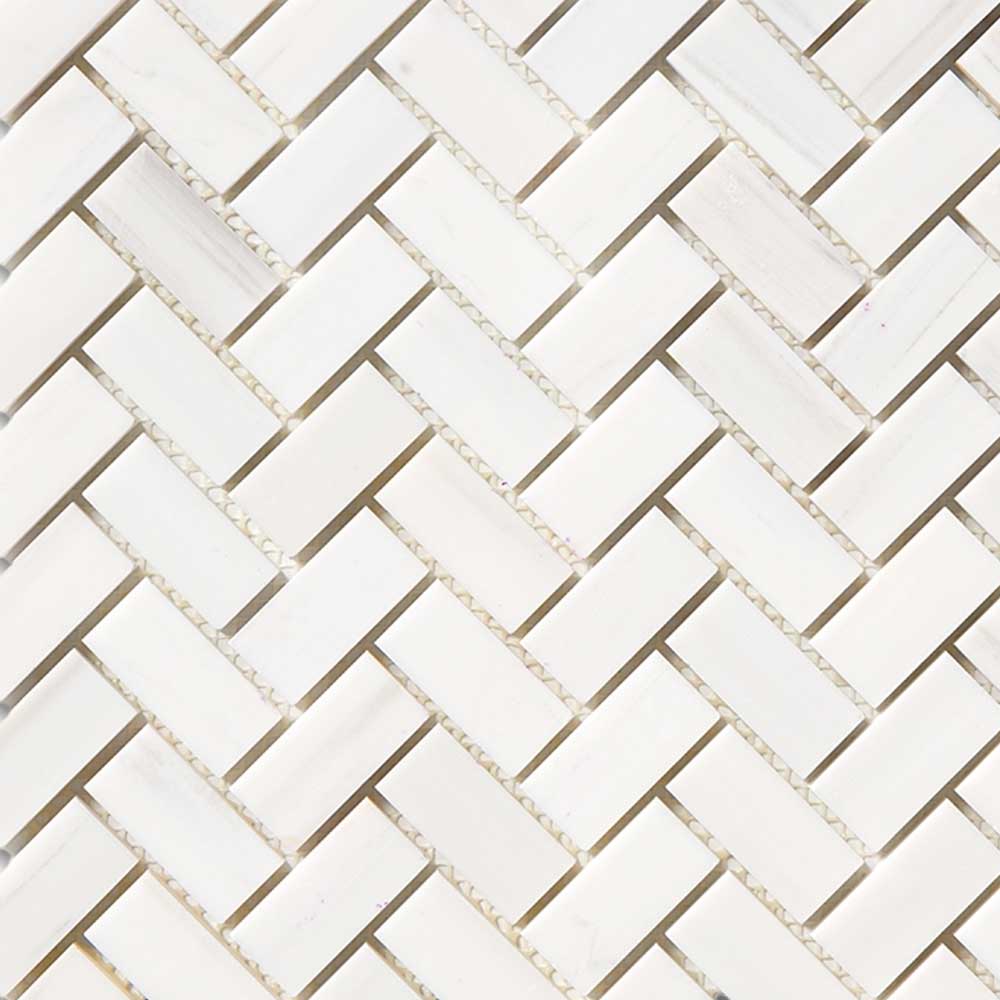 1x2 Bianco Dolomite Honed Herringbone Mosaic Tile