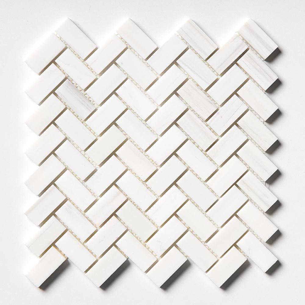 1x2 Bianco Dolomite Polished Herringbone Mosaic Tile 1x2 Bianco Dolomite Polished Herringbone Mosaic Tile - American Tile Depot