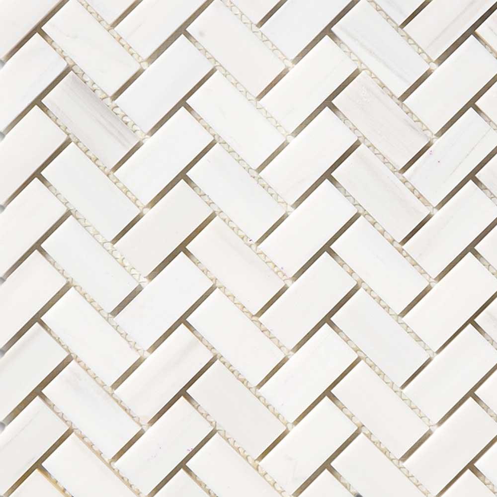 1x2 Bianco Dolomite Polished Herringbone Mosaic Tile 1x2 Bianco Dolomite Polished Herringbone Mosaic Tile - American Tile Depot