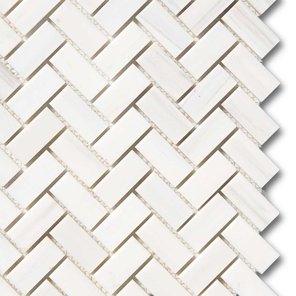 1x2 Bianco Dolomite Polished Herringbone Mosaic Tile 1x2 Bianco Dolomite Polished Herringbone Mosaic Tile - American Tile Depot