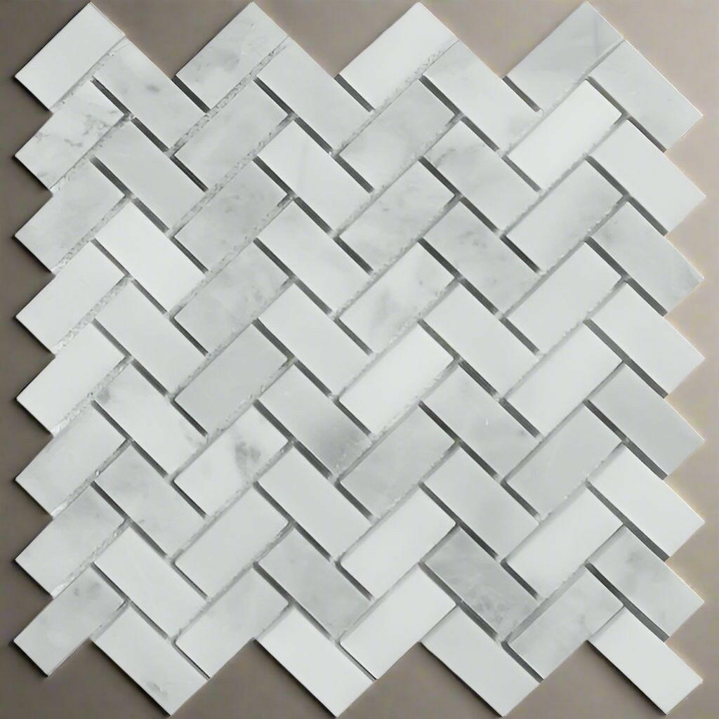 1x2 Bianco Venatino Marble Honed Herringbone Mosaic Tile 1x2 Bianco Venatino Marble Honed Herringbone Mosaic Tile - American Tile Depot