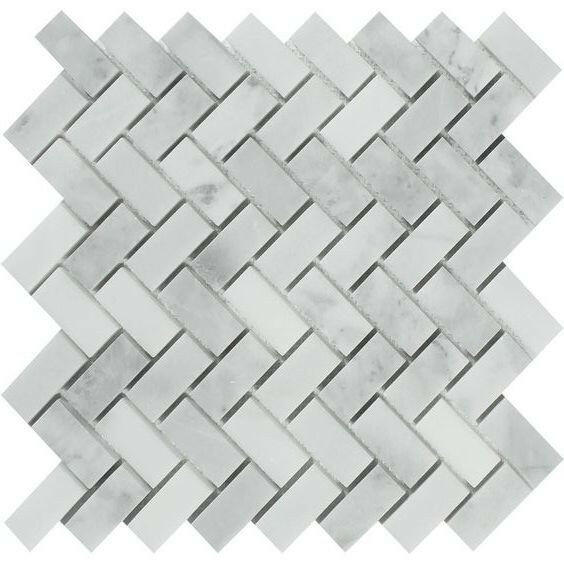 1x2 Bianco Venatino Marble Honed Herringbone Mosaic Tile 1x2 Bianco Venatino Marble Honed Herringbone Mosaic Tile - American Tile Depot