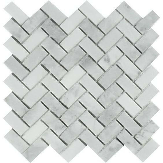 1x2 Bianco Venatino Marble Honed Herringbone Mosaic Tile 1x2 Bianco Venatino Marble Honed Herringbone Mosaic Tile - American Tile Depot