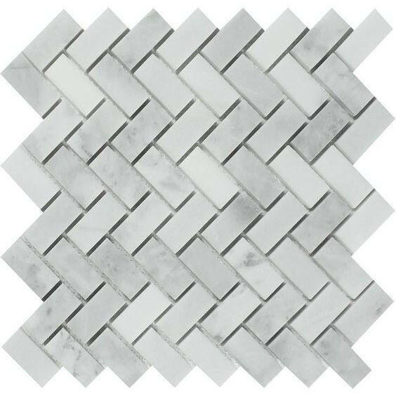 1x2 Bianco Venatino Marble Honed Herringbone Mosaic Tile 1x2 Bianco Venatino Marble Honed Herringbone Mosaic Tile - American Tile Depot