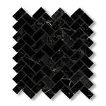 1x2 Black Marquina Marble Honed Herringbone Mosaic Tile - American Tile Depot