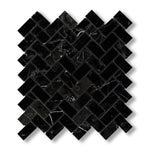 1x2 Black Marquina Marble Honed Herringbone Mosaic Tile - American Tile Depot