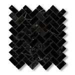 1x2 Black Marquina Marble Honed Herringbone Mosaic Tile - American Tile Depot