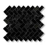 1x2 Black Marquina Marble Honed Herringbone Mosaic Tile - American Tile Depot