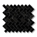 1x2 Black Marquina Marble Honed Herringbone Mosaic Tile - American Tile Depot
