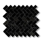 1x2 Black Marquina Marble Honed Herringbone Mosaic Tile - American Tile Depot