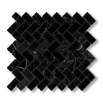 1x2 Black Marquina Marble Honed Herringbone Mosaic Tile - American Tile Depot