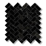 1x2 Black Marquina Marble Polished Herringbone Mosaic Tile - American Tile Depot