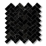 1x2 Black Marquina Marble Polished Herringbone Mosaic Tile - American Tile Depot