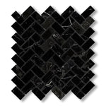 1x2 Black Marquina Marble Polished Herringbone Mosaic Tile - American Tile Depot