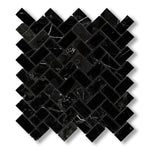 1x2 Black Marquina Marble Polished Herringbone Mosaic Tile - American Tile Depot