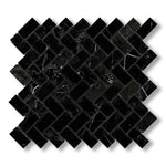 1x2 Black Marquina Marble Polished Herringbone Mosaic Tile - American Tile Depot