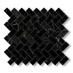 1x2 Black Marquina Marble Polished Herringbone Mosaic Tile - American Tile Depot