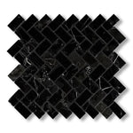 1x2 Black Marquina Marble Polished Herringbone Mosaic Tile - American Tile Depot