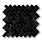 1x2 Black Marquina Marble Polished Herringbone Mosaic Tile - American Tile Depot