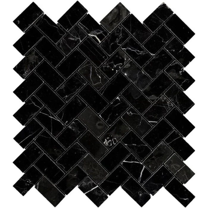 1x2 Black Marquina Marble Polished Herringbone Mosaic Tile 1x2 Black Marquina Marble Polished Herringbone Mosaic Tile - American Tile Depot