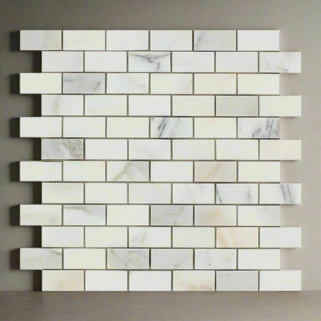 1x2 Calacatta Gold Marble Honed Brick Mosaic Tile 1x2 Calacatta Gold Marble Honed Brick Mosaic Tile - American Tile Depot