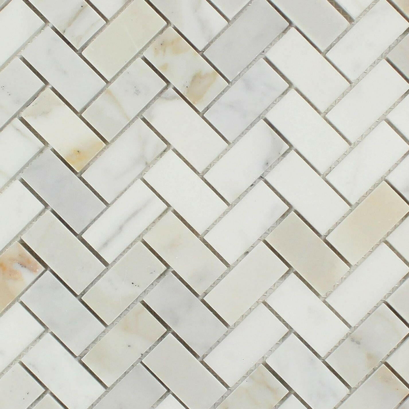 1x2 Calacatta Gold Marble Polished Herringbone Mosaic Tile 1x2 Calacatta Gold Marble Polished Herringbone Mosaic Tile - American Tile Depot