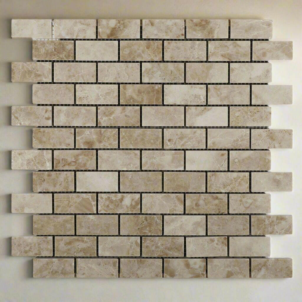 1x2 Cappuccino Marble Polished Brick Mosaic Tile 1x2 Cappuccino Marble Polished Brick Mosaic Tile - American Tile Depot
