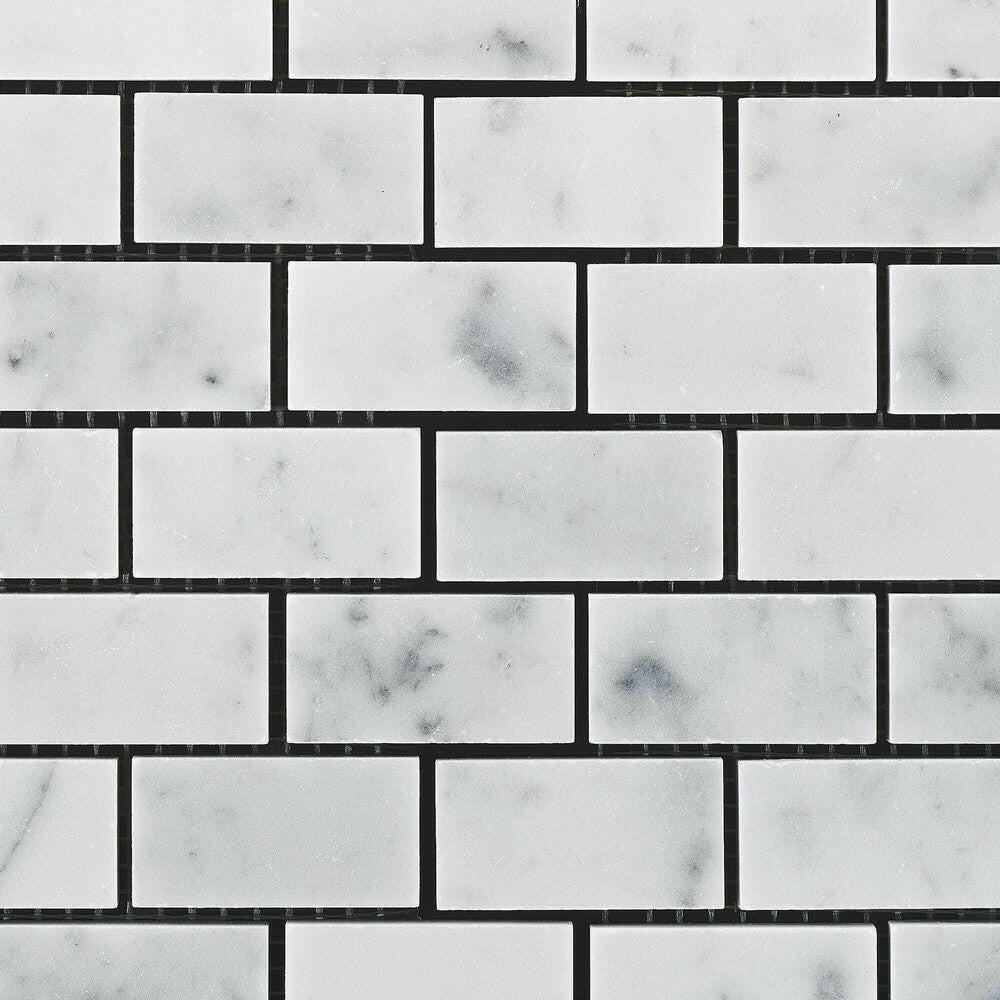 1x2 Carrara White Marble Polished Brick Mosaic Tile 1x2 Carrara White Marble Polished Brick Mosaic Tile - American Tile Depot