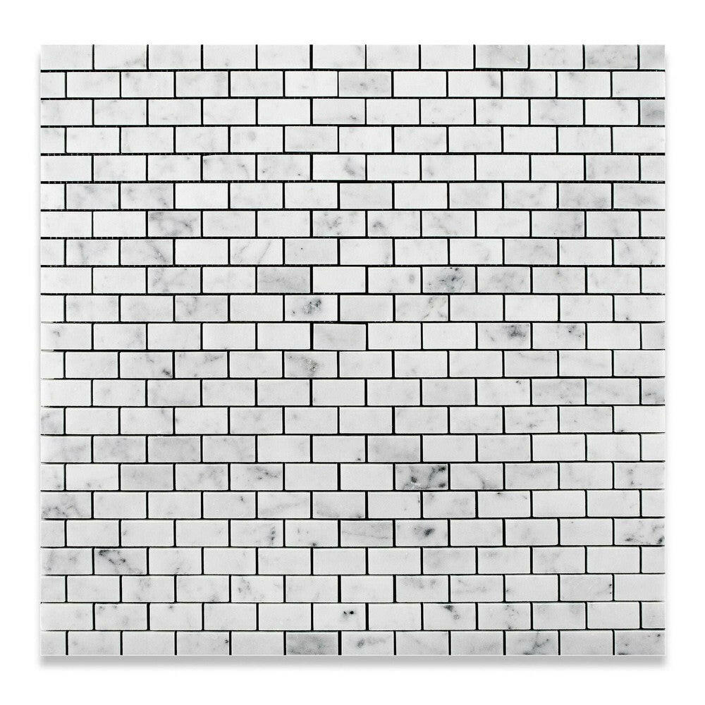 1x2 Carrara White Marble Polished Brick Mosaic Tile 1x2 Carrara White Marble Polished Brick Mosaic Tile - American Tile Depot