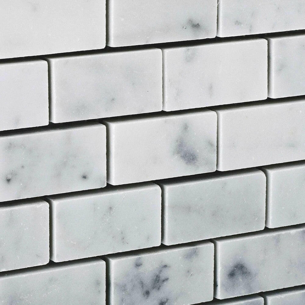 1x2 Carrara White Marble Polished Brick Mosaic Tile 1x2 Carrara White Marble Polished Brick Mosaic Tile - American Tile Depot