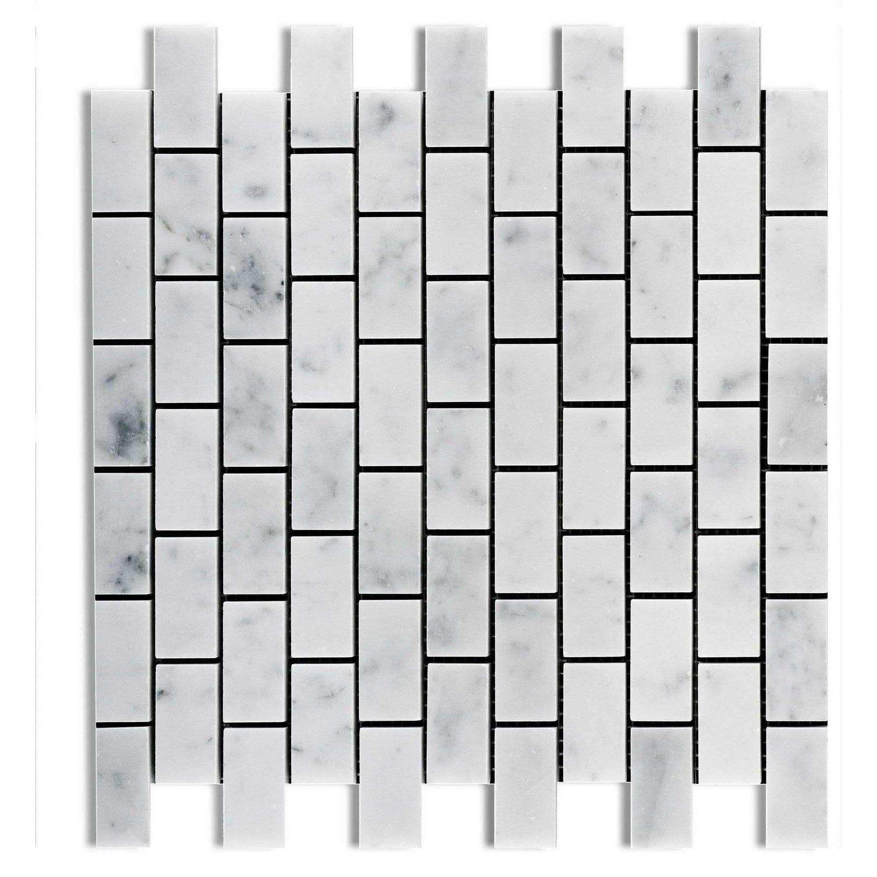 1x2 Carrara White Marble Polished Brick Mosaic Tile 1x2 Carrara White Marble Polished Brick Mosaic Tile - American Tile Depot