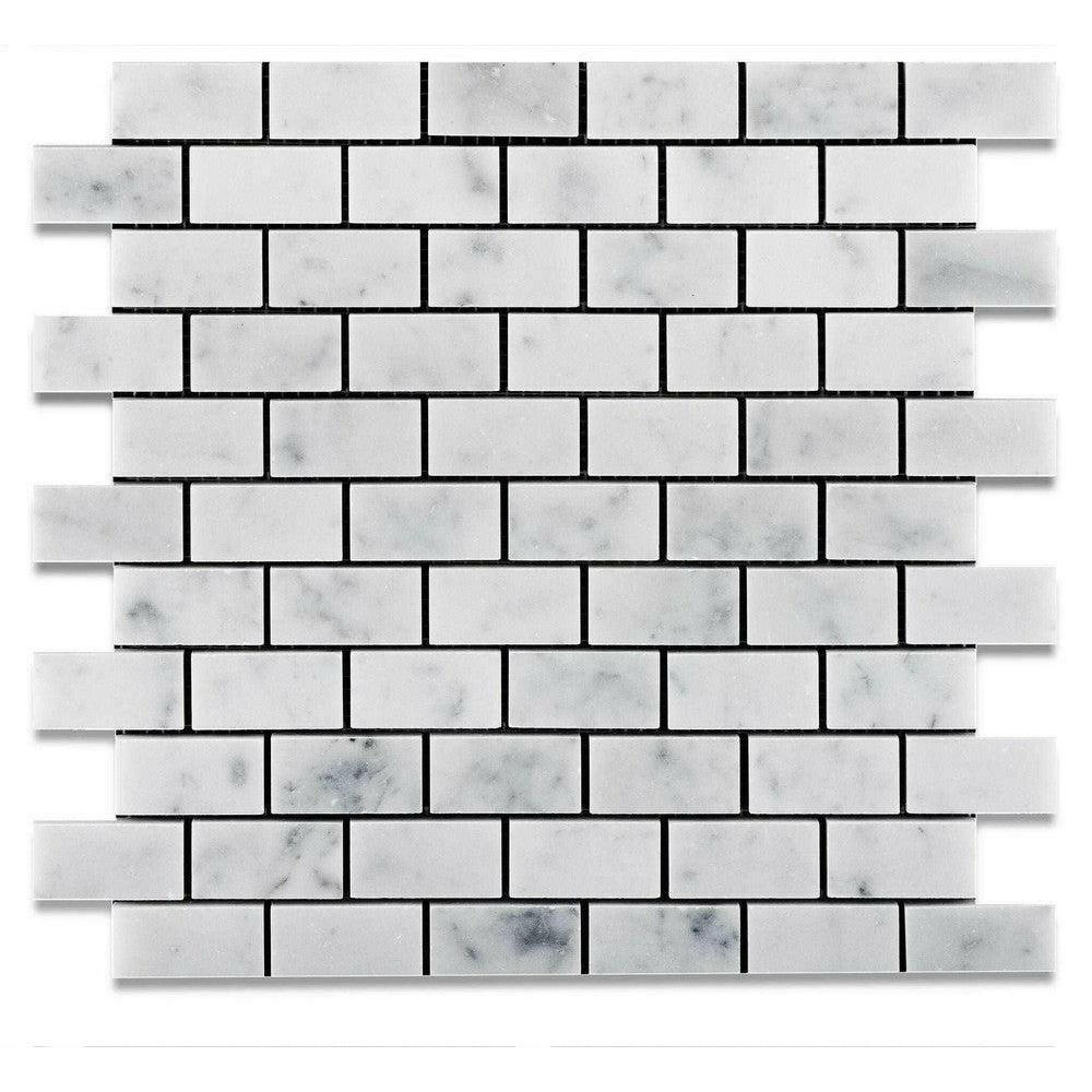 1x2 Carrara White Marble Polished Brick Mosaic Tile 1x2 Carrara White Marble Polished Brick Mosaic Tile - American Tile Depot