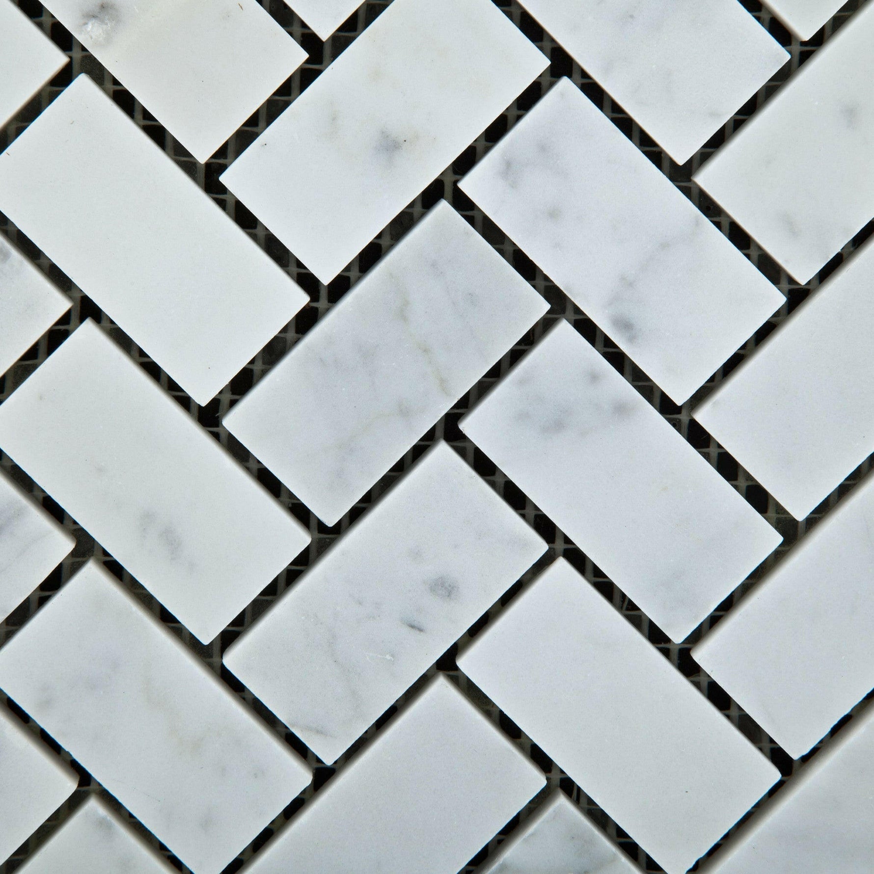 1x2 Carrara White Marble Polished Herringbone Mosaic Tile 1x2 Carrara White Marble Polished Herringbone Mosaic Tile - American Tile Depot