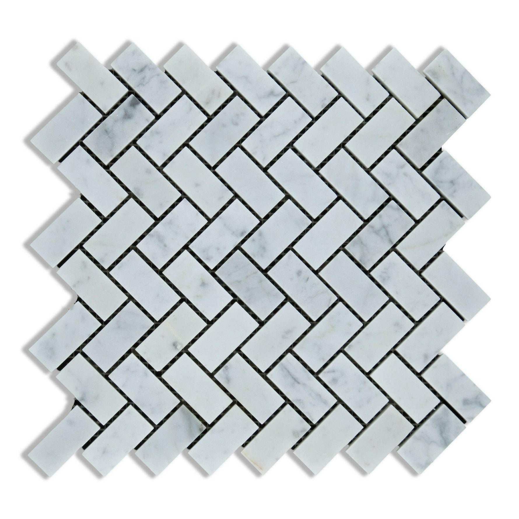 1x2 Carrara White Marble Polished Herringbone Mosaic Tile 1x2 Carrara White Marble Polished Herringbone Mosaic Tile - American Tile Depot