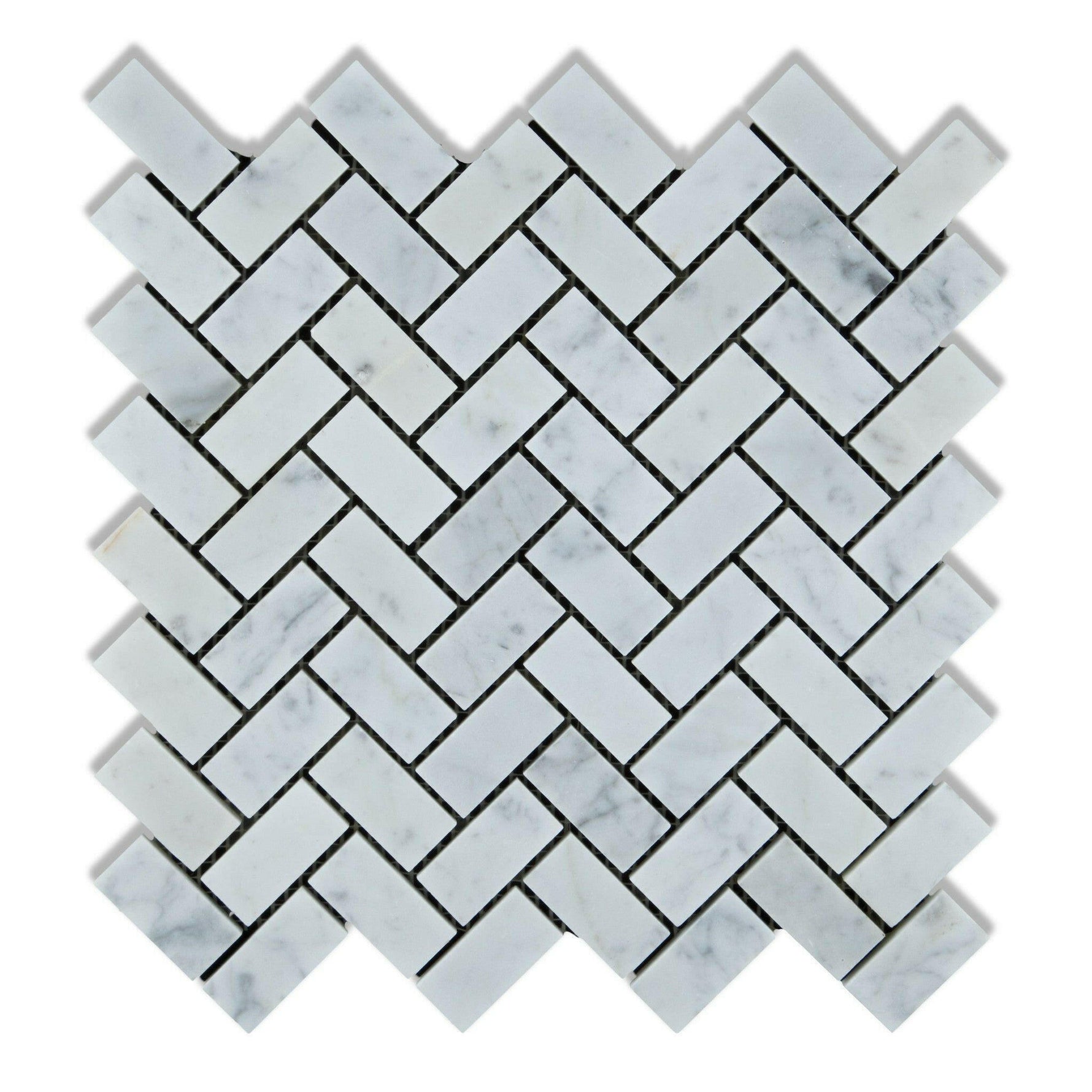 1x2 Carrara White Marble Polished Herringbone Mosaic Tile 1x2 Carrara White Marble Polished Herringbone Mosaic Tile - American Tile Depot