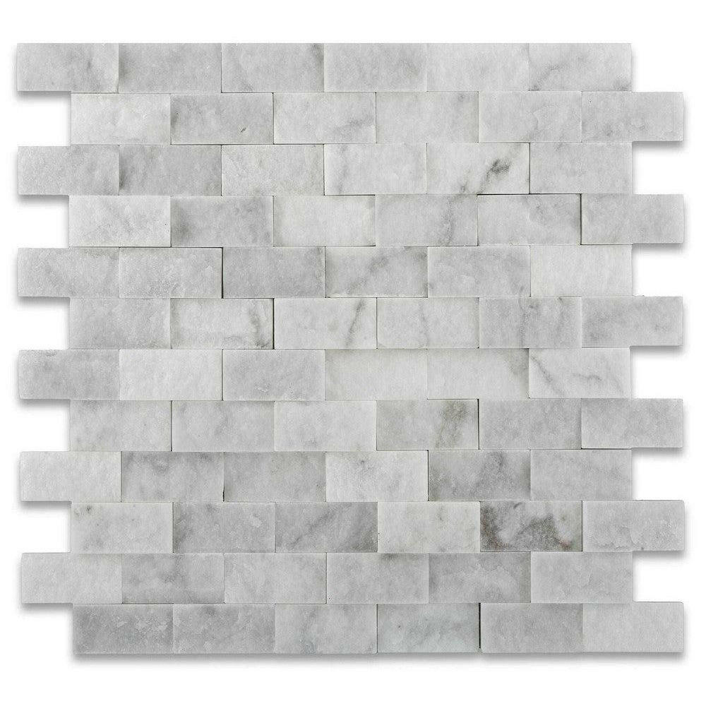 1x2 Carrara White Marble Split-Faced Mosaic Tile 1x2 Carrara White Marble Split-Faced Mosaic Tile - American Tile Depot
