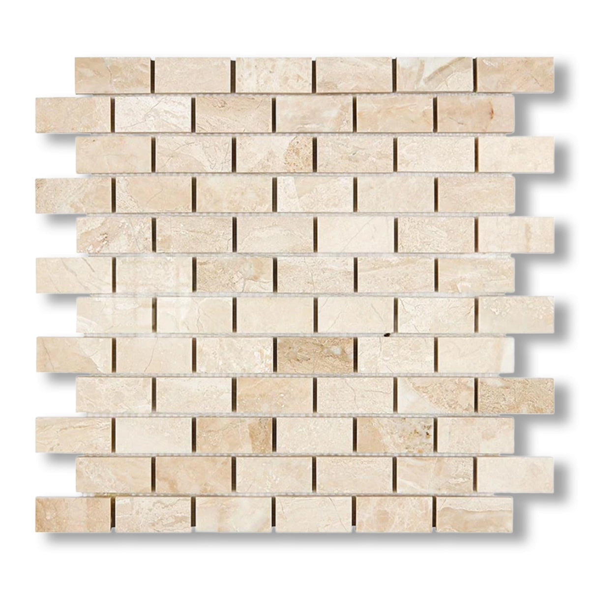 1x2 Diano Royal (Queen Beige) Marble Polished Brick Mosaic Tile - American Tile Depot