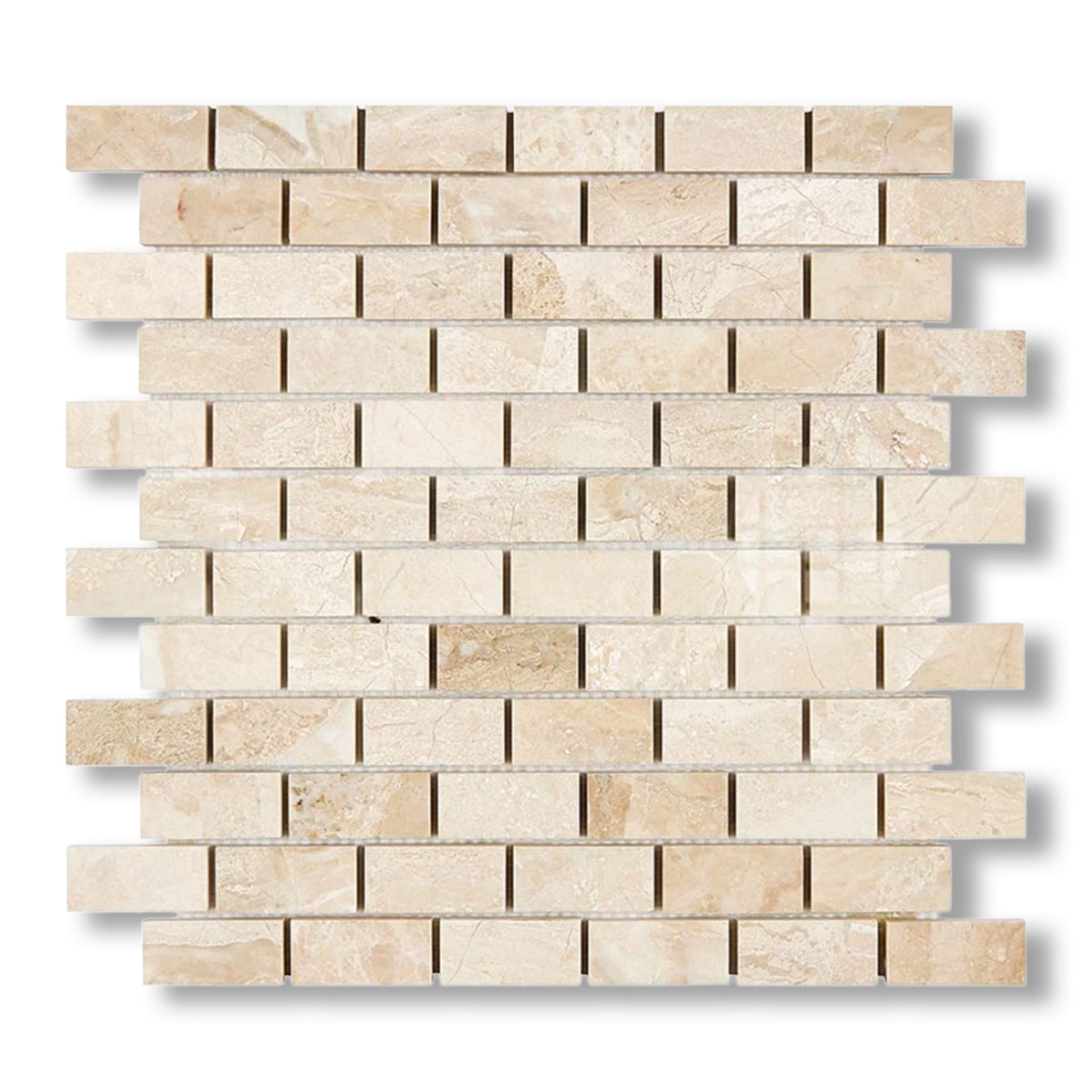 1x2 Diano Royal (Queen Beige) Marble Polished Brick Mosaic Tile - American Tile Depot