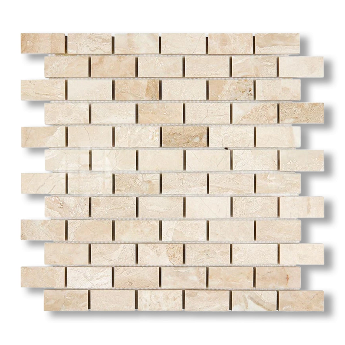 1x2 Diano Royal (Queen Beige) Marble Polished Brick Mosaic Tile - American Tile Depot