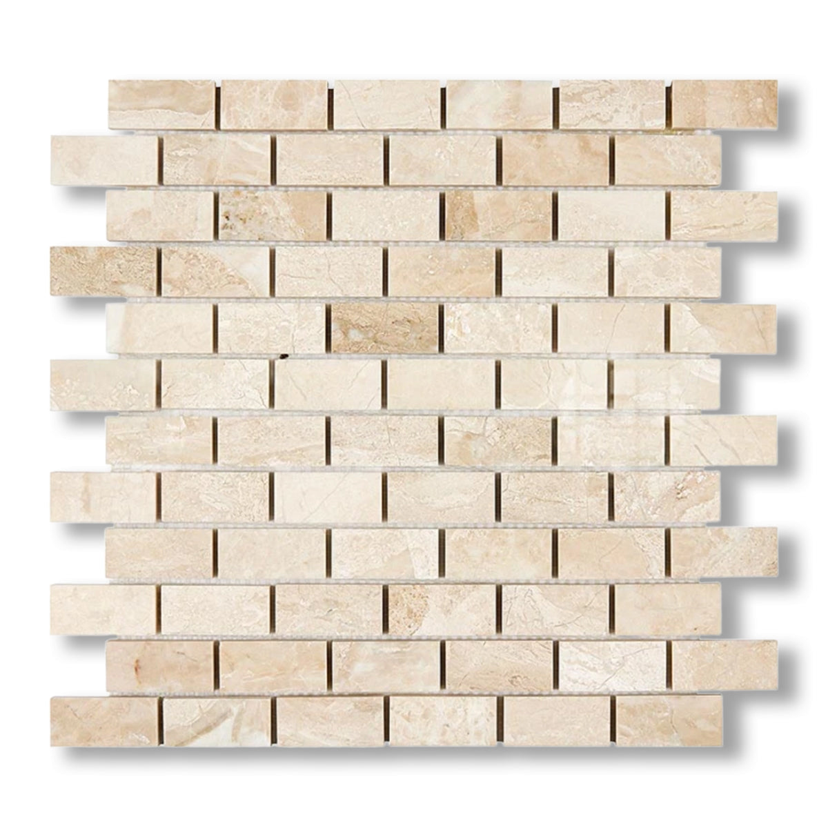 1x2 Diano Royal (Queen Beige) Marble Polished Brick Mosaic Tile - American Tile Depot