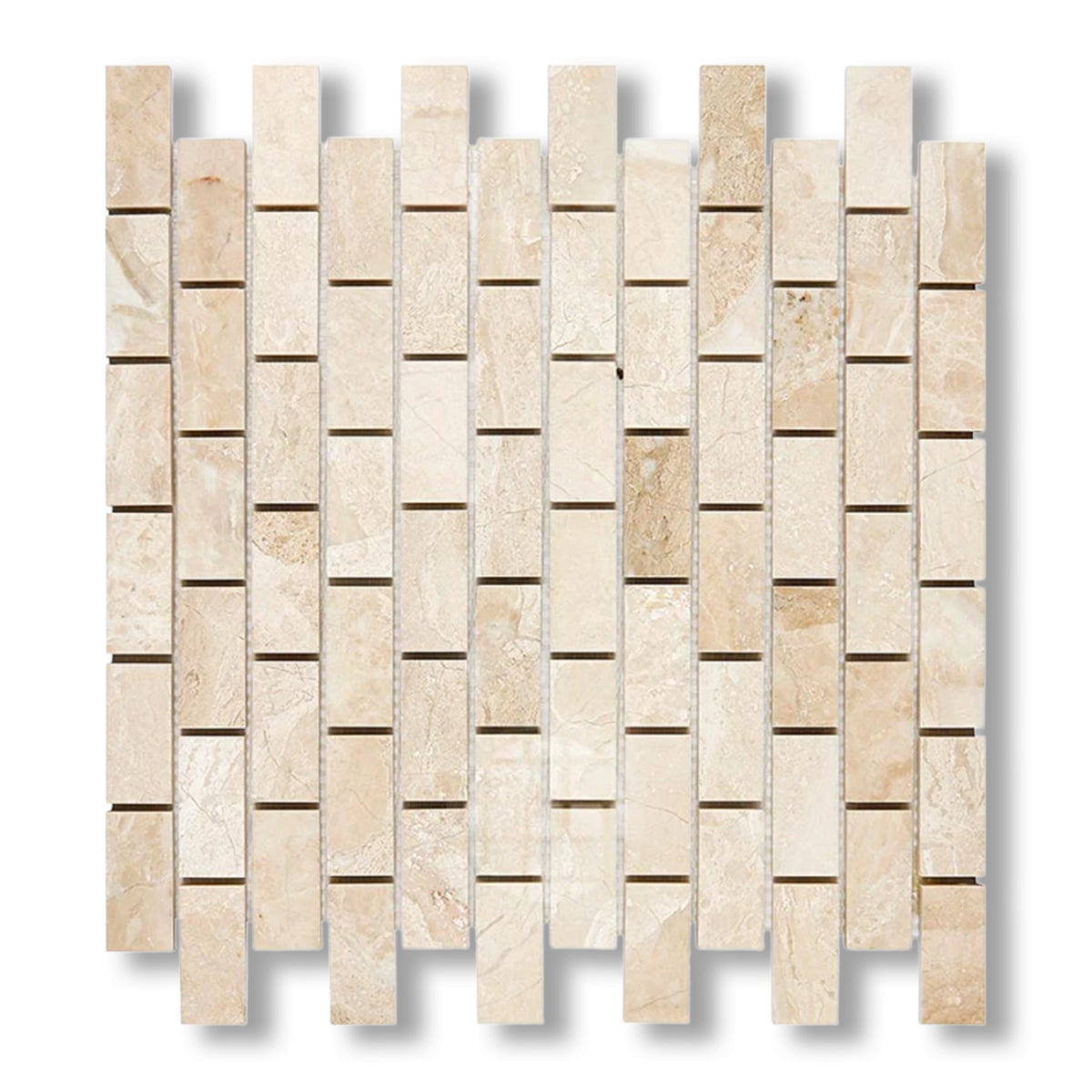 1x2 Diano Royal (Queen Beige) Marble Polished Brick Mosaic Tile - American Tile Depot