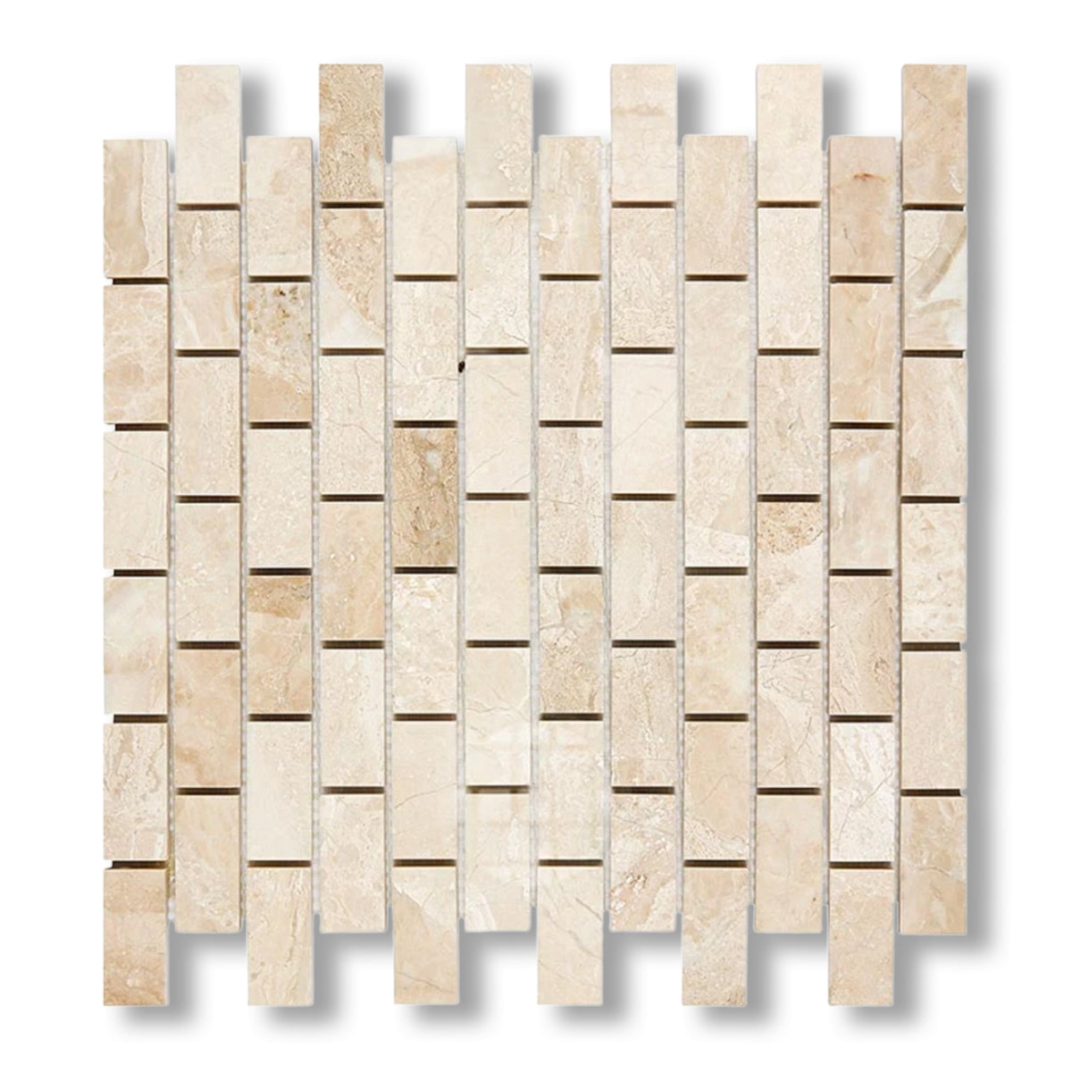 1x2 Diano Royal (Queen Beige) Marble Polished Brick Mosaic Tile - American Tile Depot