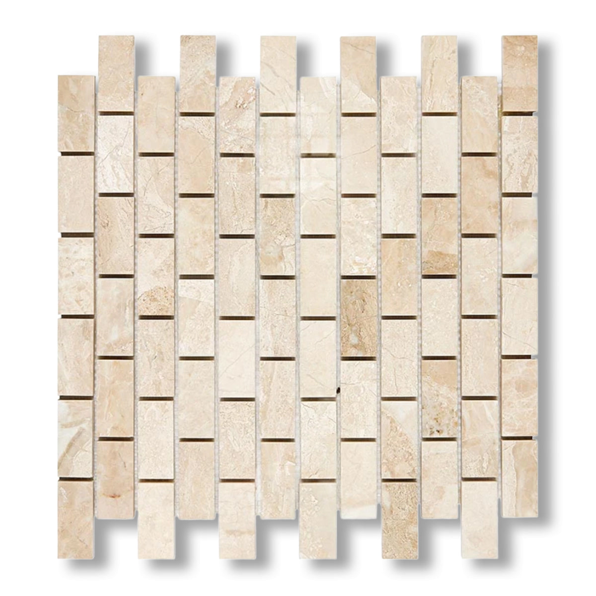 1x2 Diano Royal (Queen Beige) Marble Polished Brick Mosaic Tile - American Tile Depot