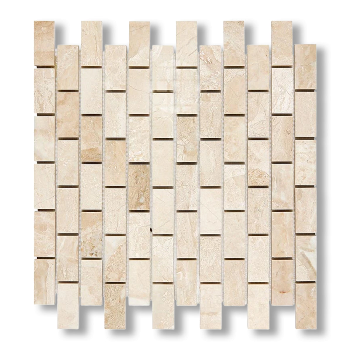 1x2 Diano Royal (Queen Beige) Marble Polished Brick Mosaic Tile - American Tile Depot